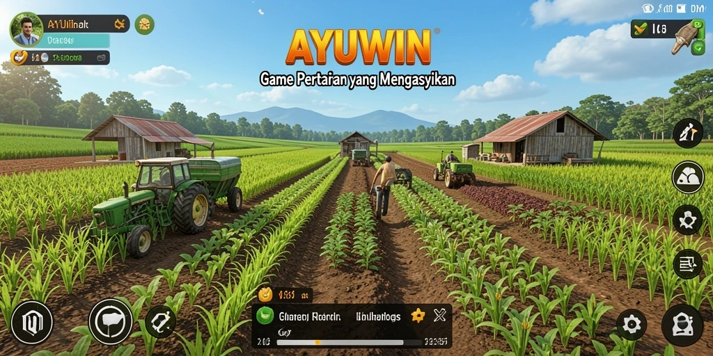Screenshot aksi seru permainan AYUWIN dengan gameplay bertani.