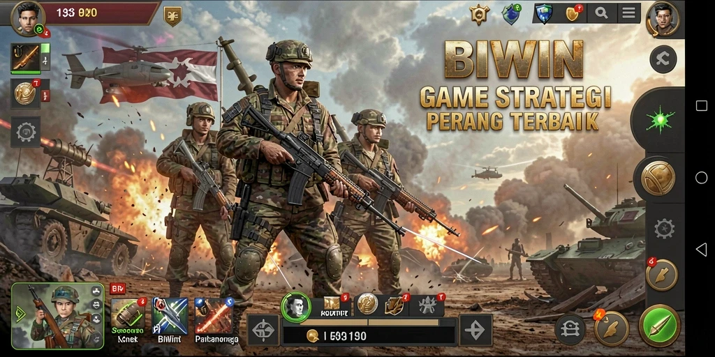Screenshot gameplay BIWIN yang menampilkan strategi perang yang mendalam.