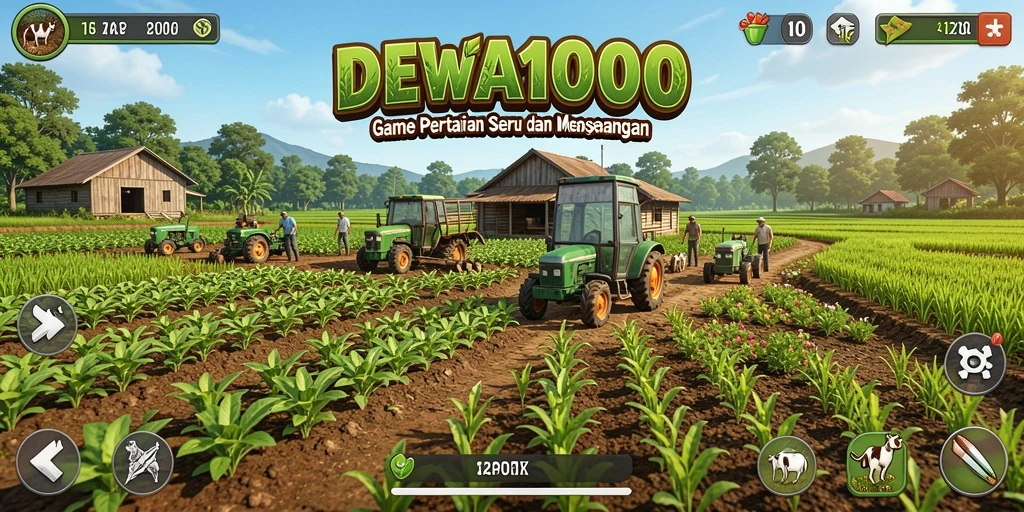 Tampilan gameplay DEWA1000 dengan lahan pertanian yang subur.