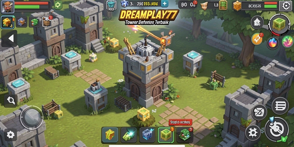 Tangkapan layar menunjukkan gameplay menawan dari DREAMPLAY77 dalam Tower Defense.