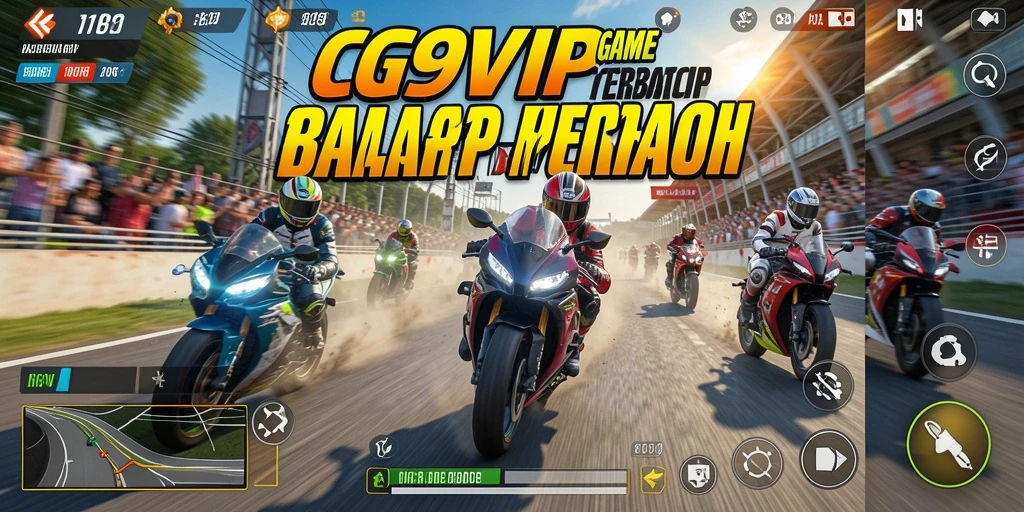 Tangkapan layar G9VIP menampilkan aksi balapan motor yang mendebarkan.