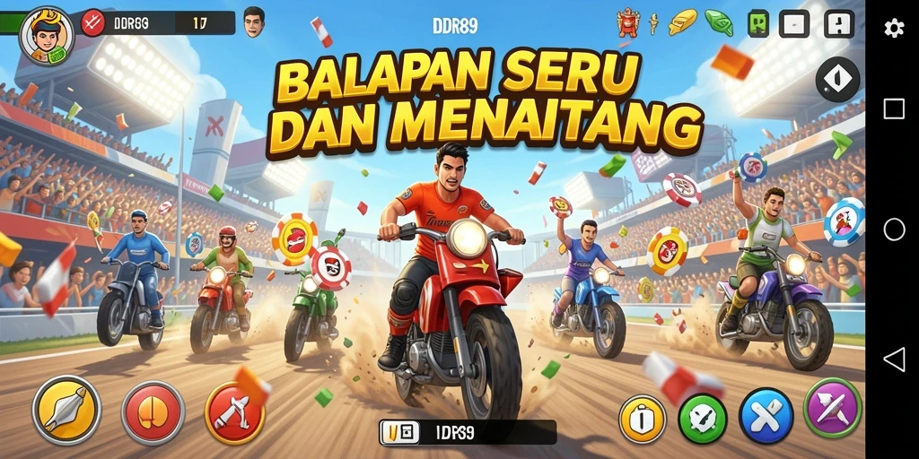 Tangkapan layar menampilkan aksi balapan mendebarkan di IDR89.