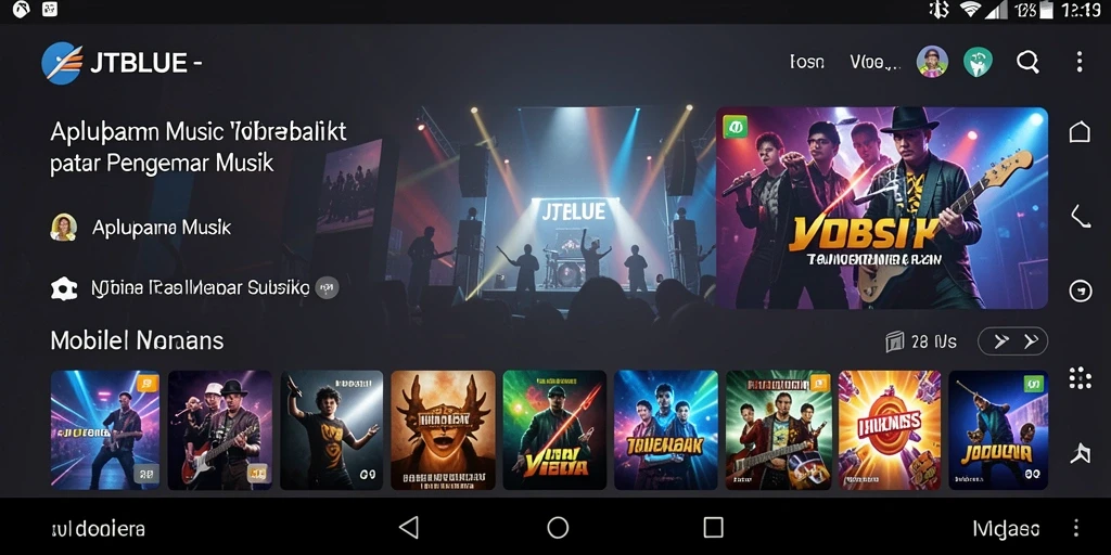 Screenshot JTBLUE menampilkan pengguna menikmati musik dengan antarmuka yang menarik.
