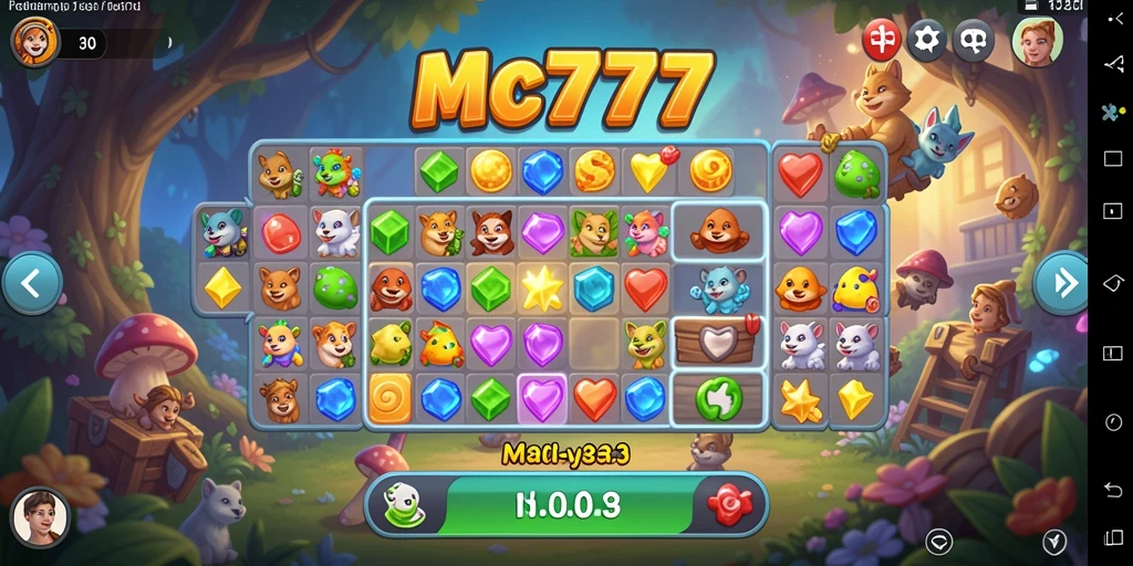 Tangkapan layar gameplay MC777 menampilkan kombinasi seru dalam permainan Match-3.
