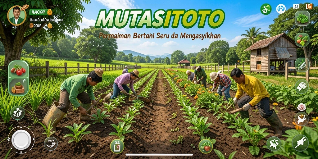 Screenshot MUTASITOTO menampilkan kebun yang rimbun dan hewan ternak.