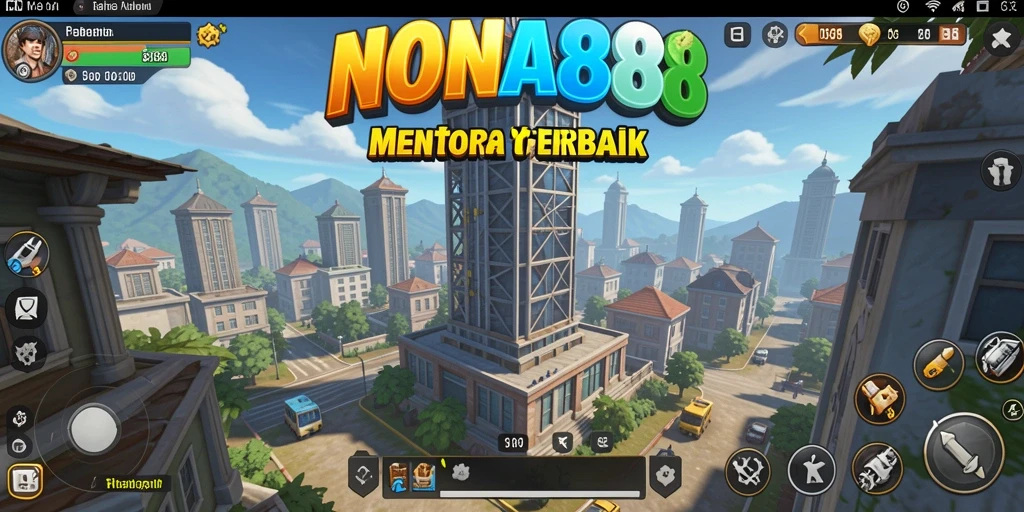 Gameplay NONA88 dengan menara pertahanan yang strategis.