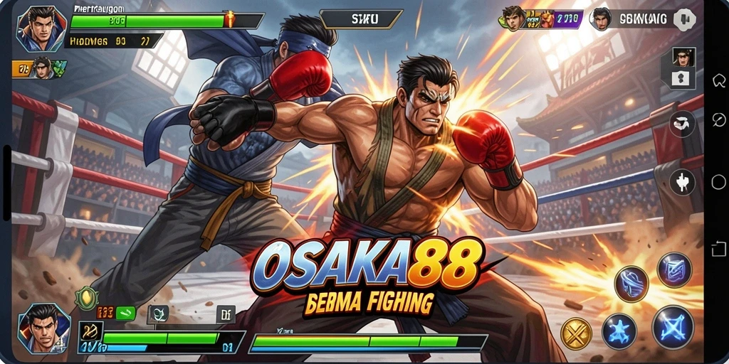 Tampilan gameplay OSAKA88 dengan aksi pertarungan yang seru.