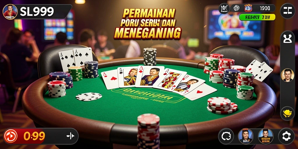 Screenshot utama SL999 menunjukkan aksi seru permainan Poker.
