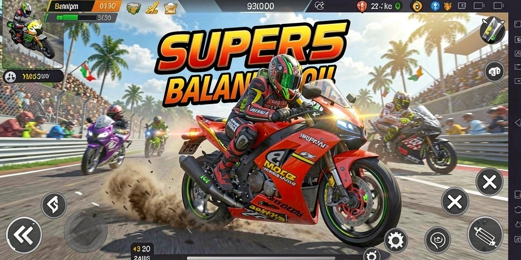 Tampilan gameplay balapan motor yang mendebarkan.