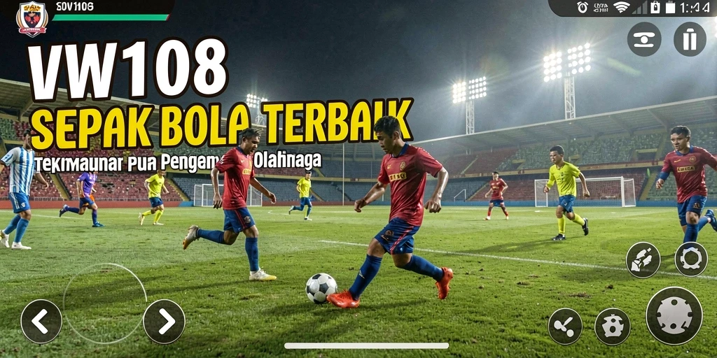 Screenshot VW108 menunjukkan gameplay sepak bola yang seru dan mendebarkan.