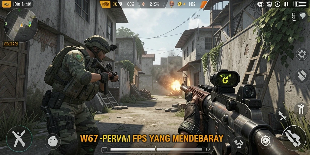 Screenshot W67 memperlihatkan aksi tembak-menembak yang intens dalam pertempuran.